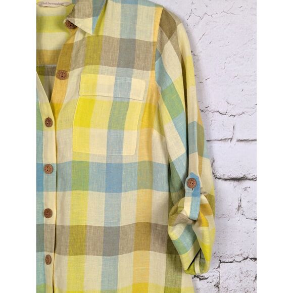 SOFT SURROUNDINGS 100% Linen Plaid Avalon Shirt Country Cottage Beachy Small - Picture 4 of 8